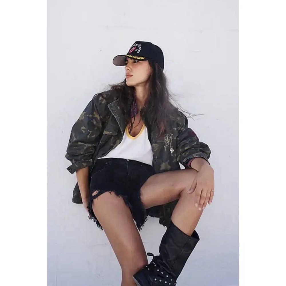 We the Free People Black Westwood Mid Rise DistressedHigh Low Denim Shorts Boho